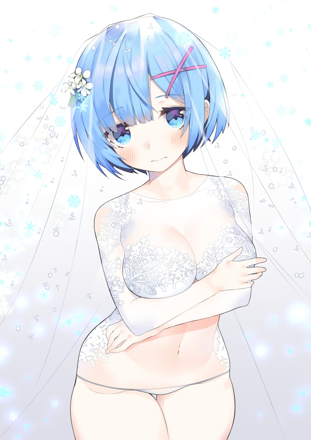 breast_hold no_bra pantsu panty_pull re_zero_kara_hajimeru_isekai_seikatsu rem_(re_zero) see_through slumcat