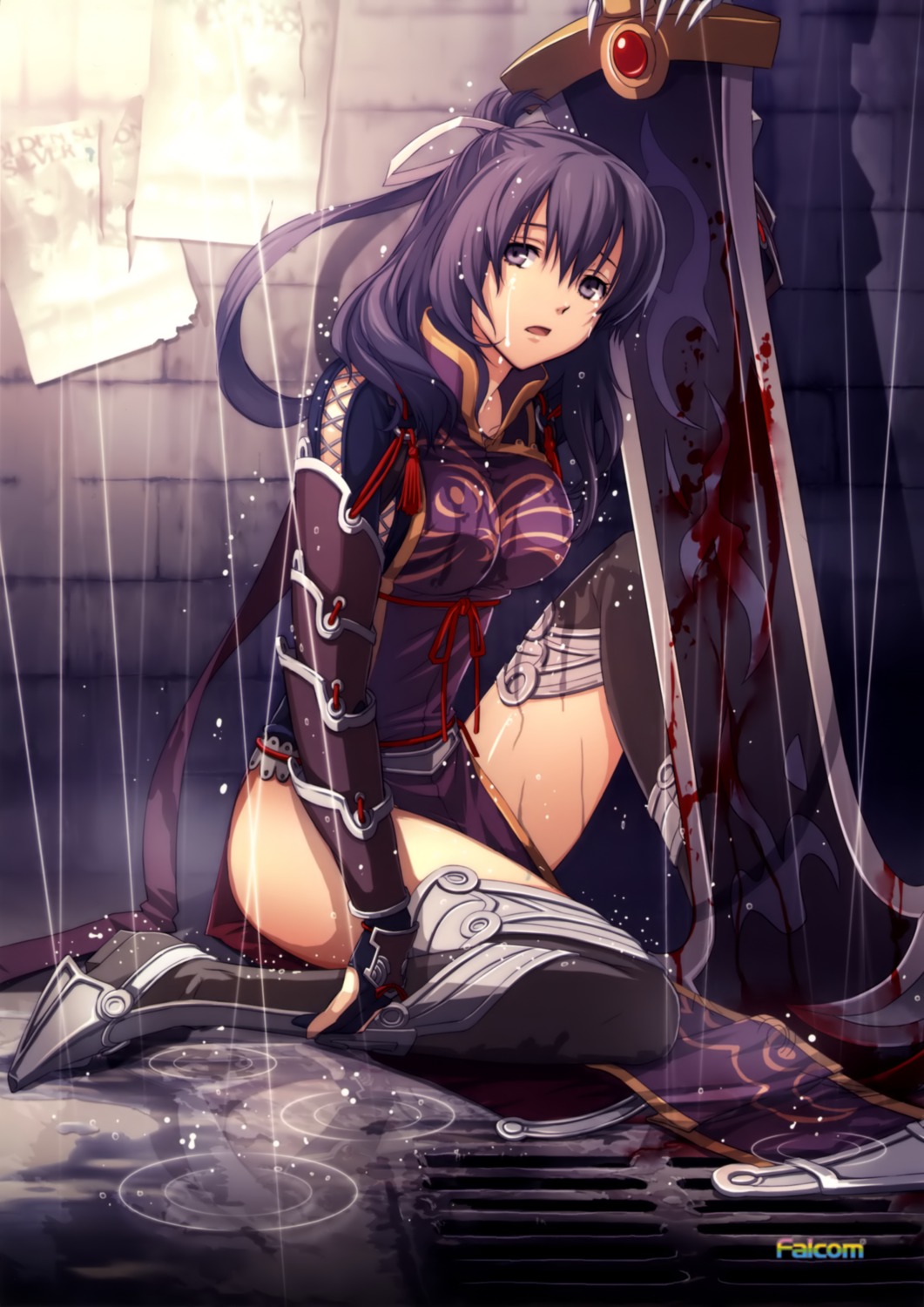 blood chinadress eiyuu_densetsu eiyuu_densetsu:_ao_no_kiseki enami_katsumi falcom rixia_mao sword thighhighs