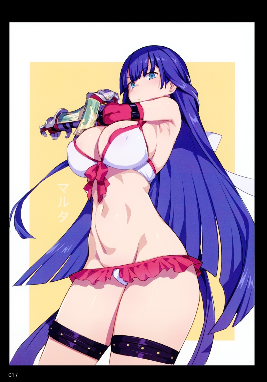 armor bikini cleavage erect_nipples fate/grand_order garter saint_martha swimsuits try