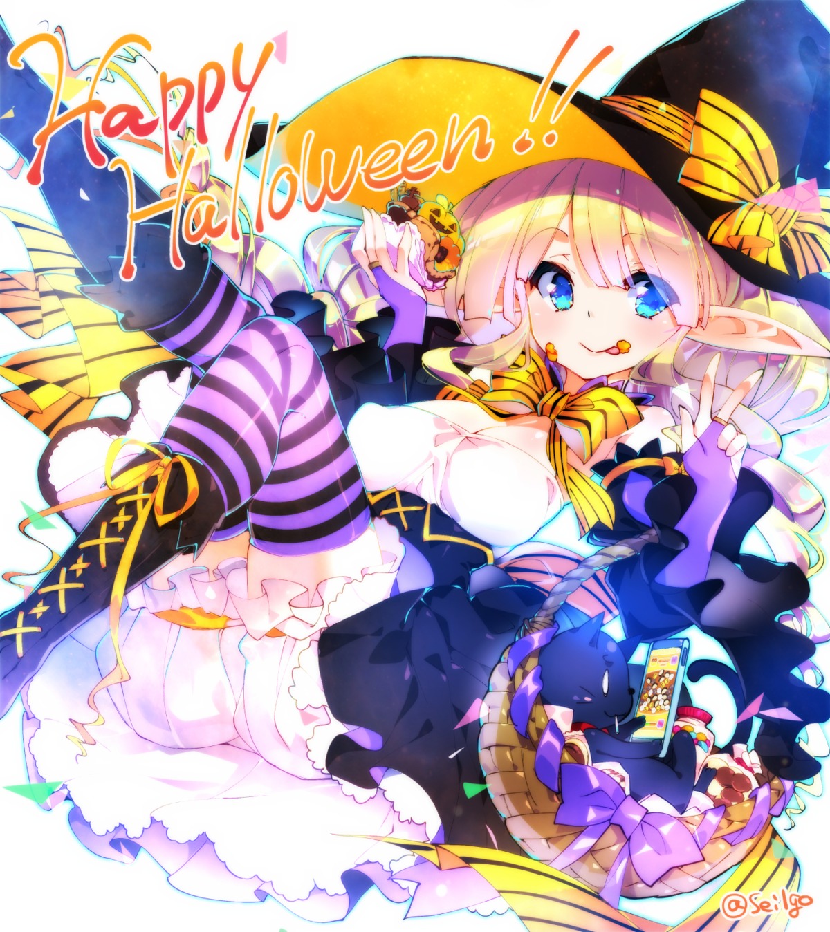bloomers cleavage halloween neko pointy_ears thighhighs wings witch