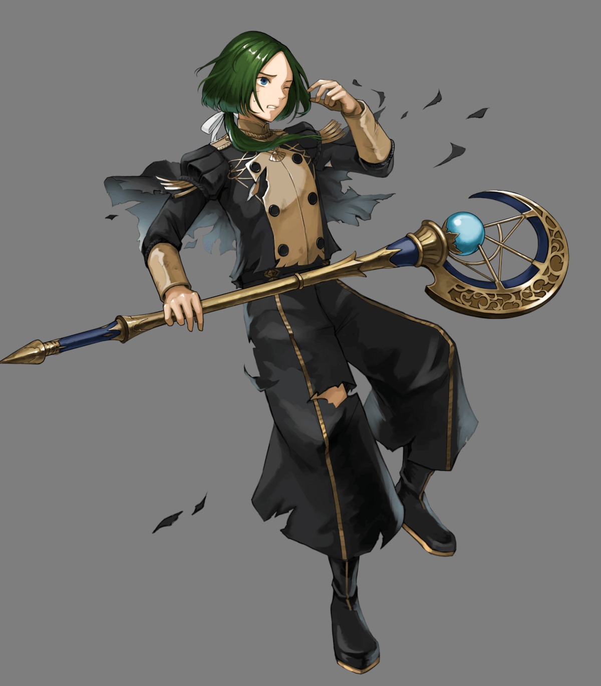 fire_emblem fire_emblem_heroes fire_emblem_three_houses linhardt muraichi nintendo torn_clothes uniform weapon