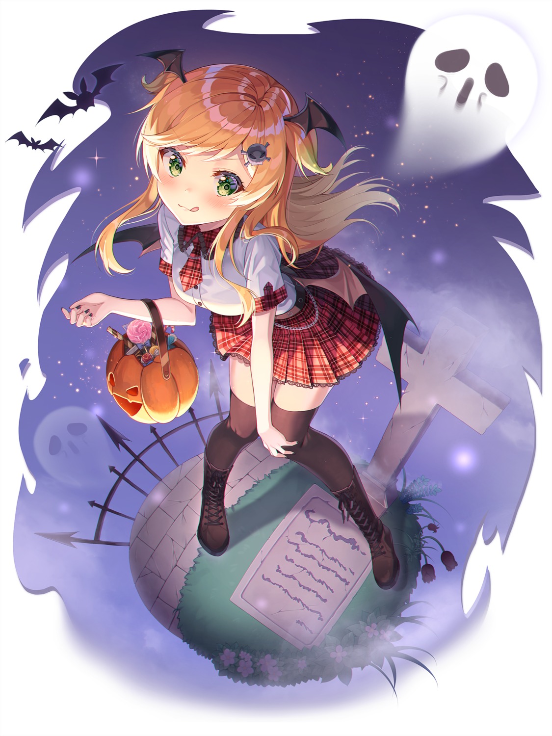 halloween pine_(angel4195202) seifuku thighhighs wings