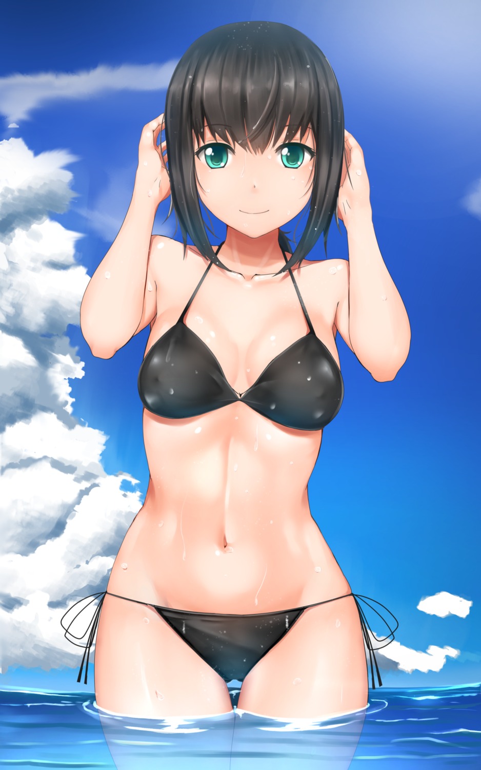 bikini chiyo_goya cleavage erect_nipples fubuki_(kancolle) kantai_collection swimsuits wet