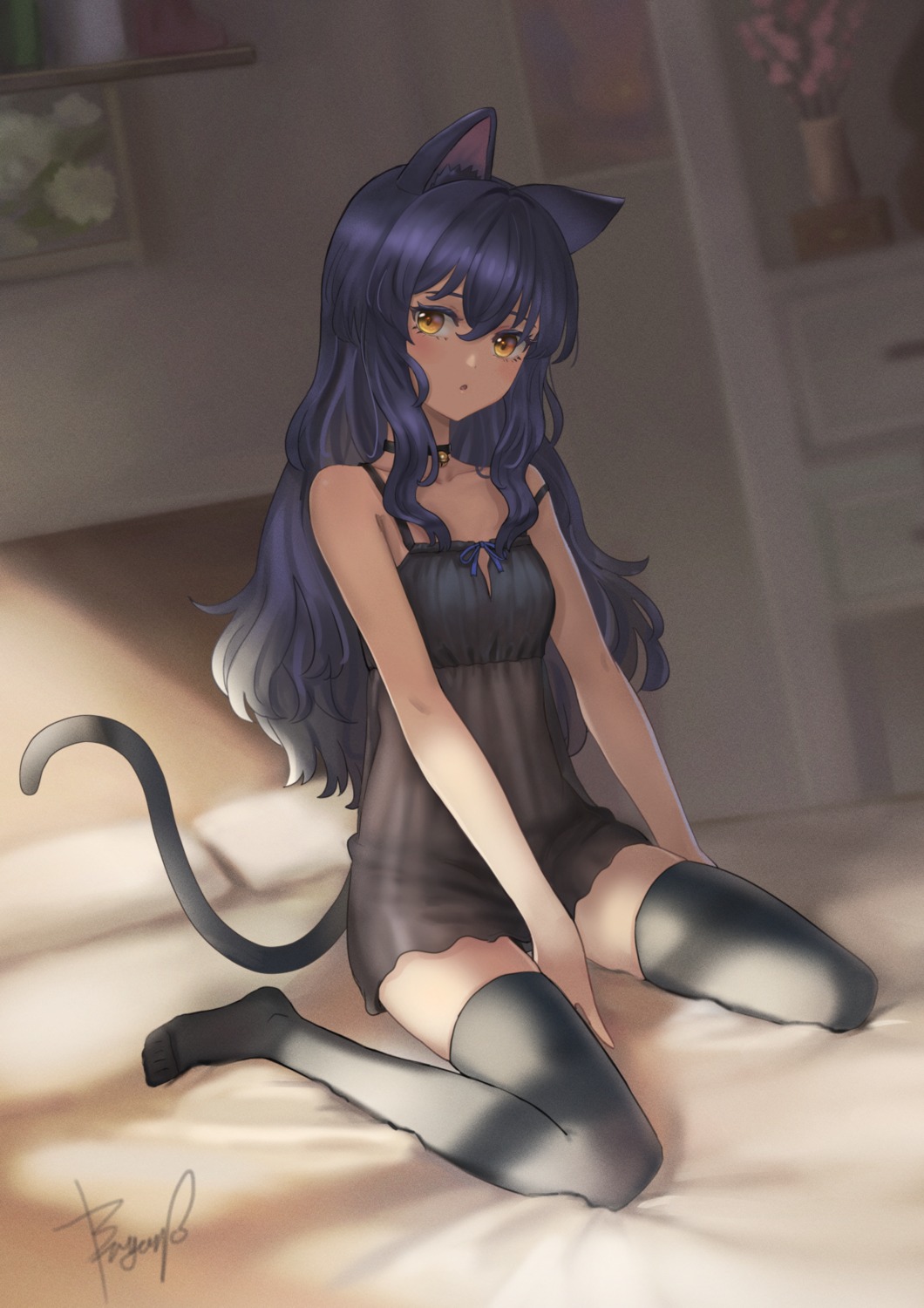 animal_ears lingerie nekomimi see_through tagme tail thighhighs