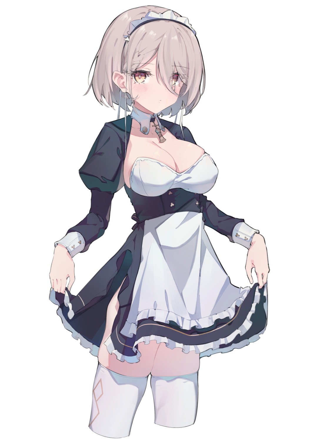 asla_yu maid no_bra skirt_lift thighhighs