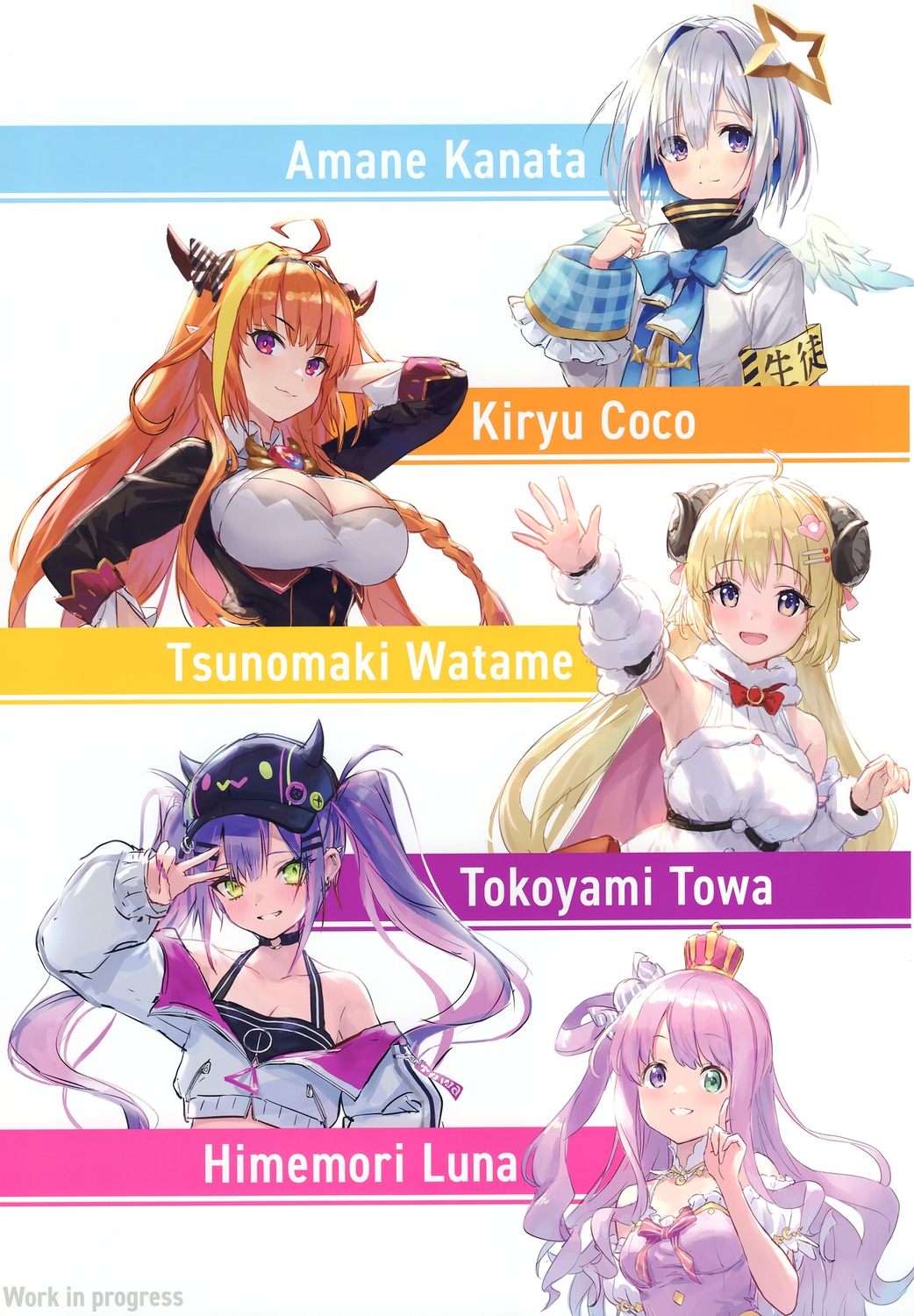 amane_kanata angel guchico heterochromia himemori_luna hololive horns kiryuu_coco tokoyami_towa tsunomaki_watame wings