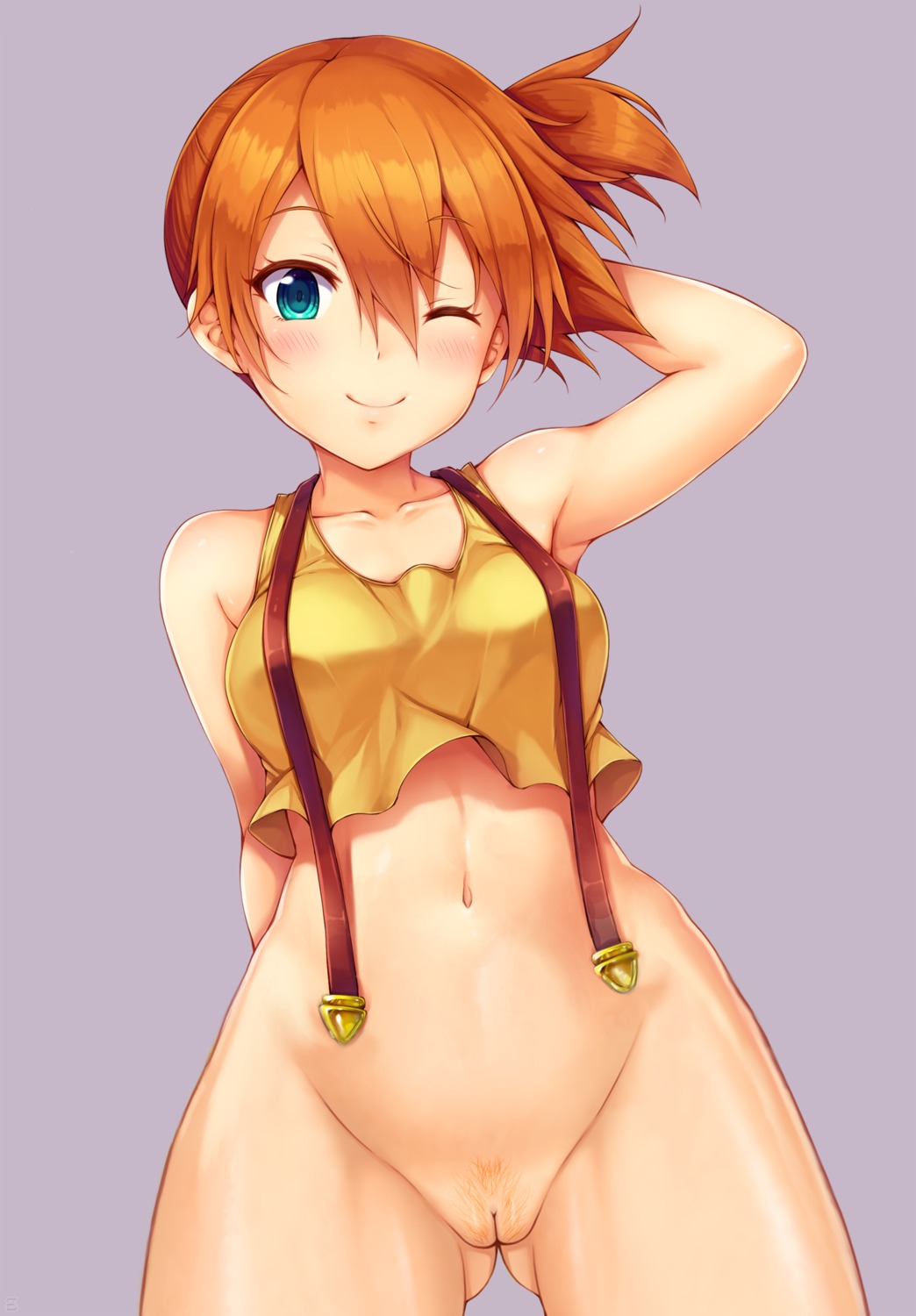 bottomless kasumi_(pokemon) photoshop pokemon pokemon_frlg pokemon_rgby pubic_hair pussy snowcanvas uncensored