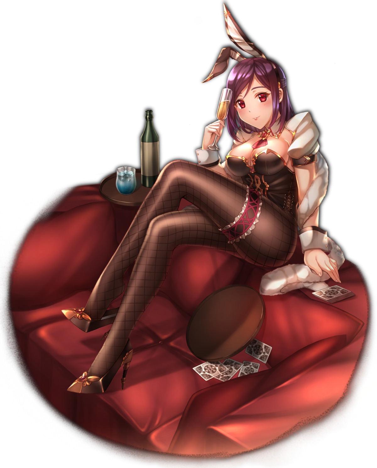 animal_ears bunny_ears bunny_girl cleavage fishnets garter heels no_bra pantyhose zhou_yu_(van)