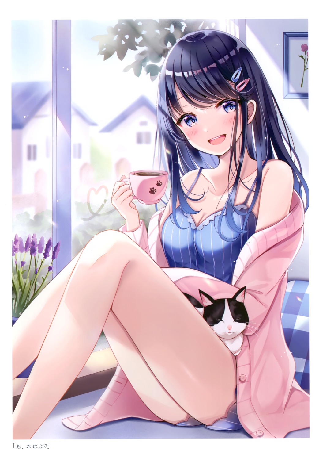 neko open_shirt pajama sakura_hiyori sweater