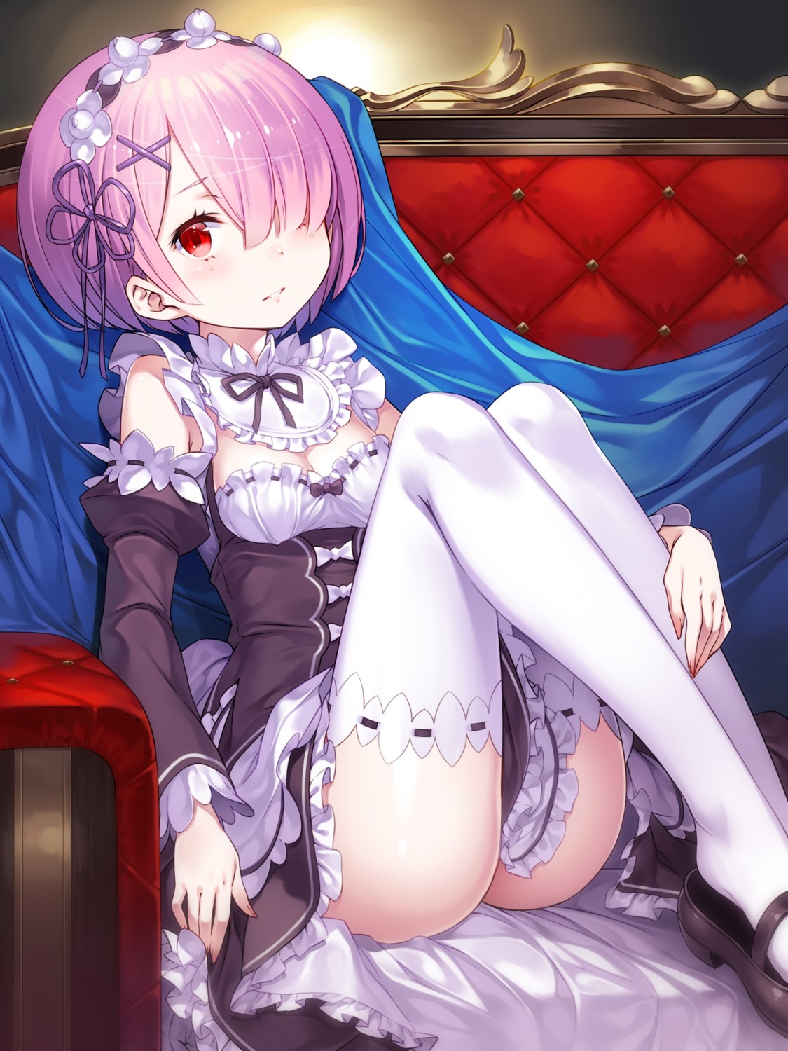 cleavage lasa_(lasa1116) maid ram_(re_zero) re_zero_kara_hajimeru_isekai_seikatsu thighhighs