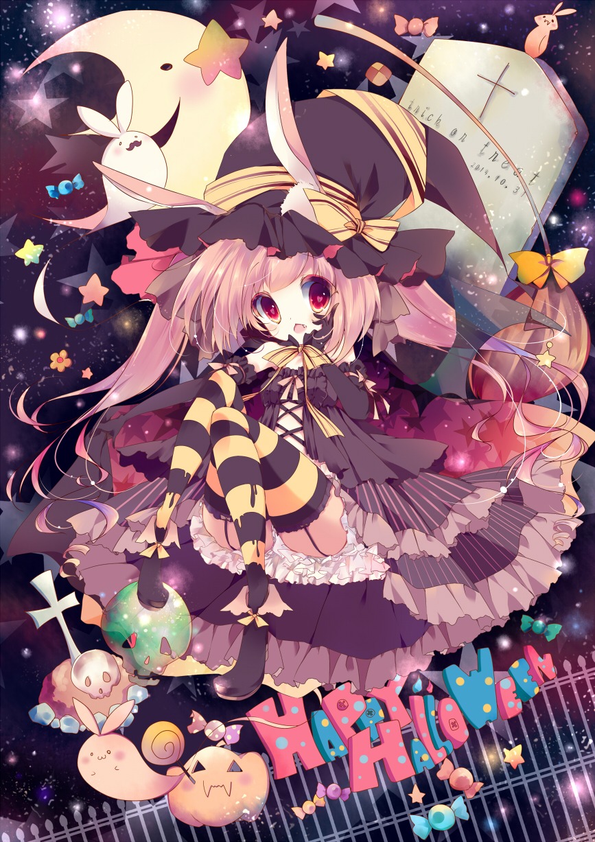 animal_ears bunny_ears dress halloween heels pantsu stockings thighhighs umi_no_mizu witch