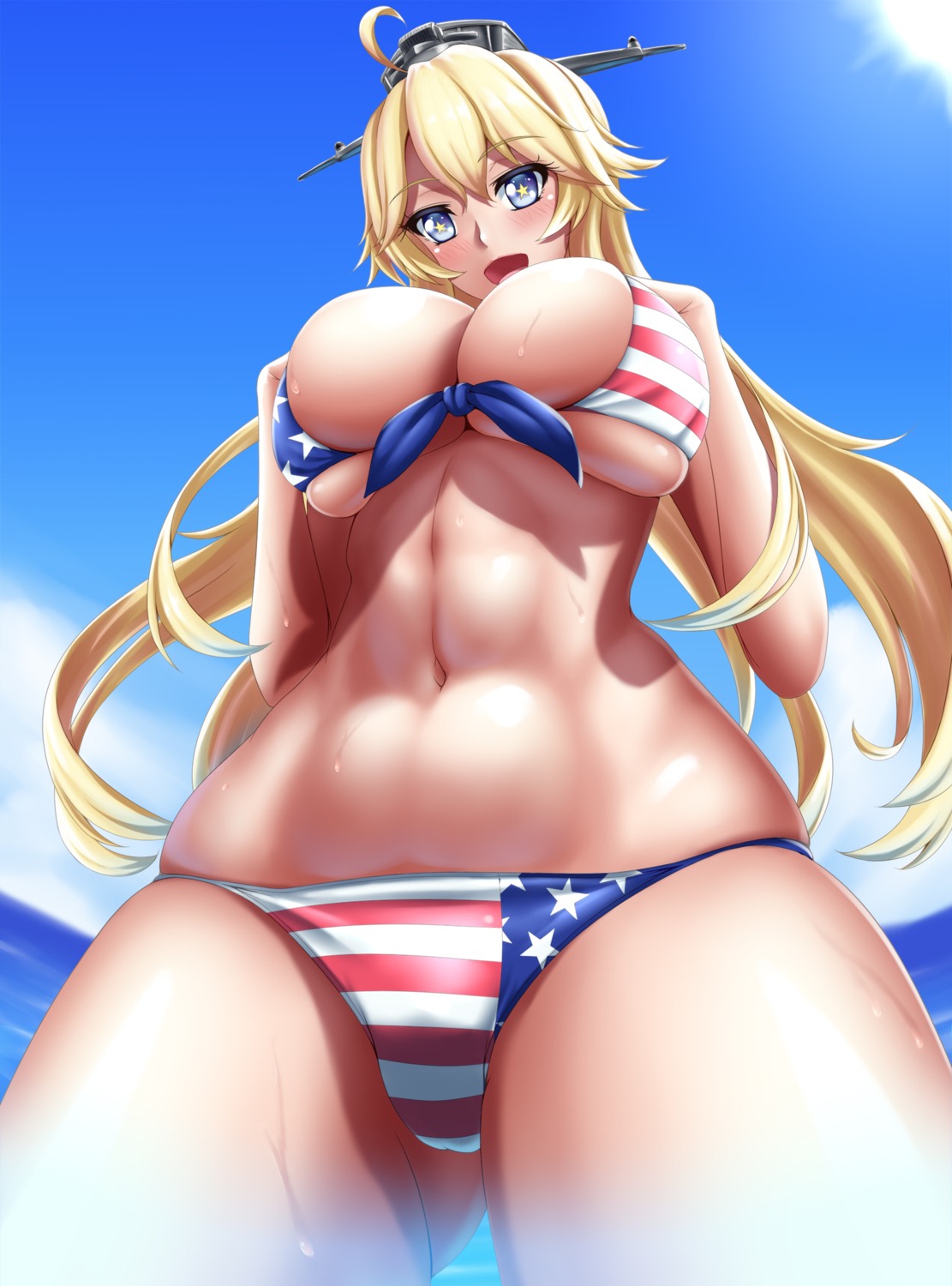 bikini cameltoe iowa_(kancolle) kantai_collection swimsuits tama_(tamakaka1031)