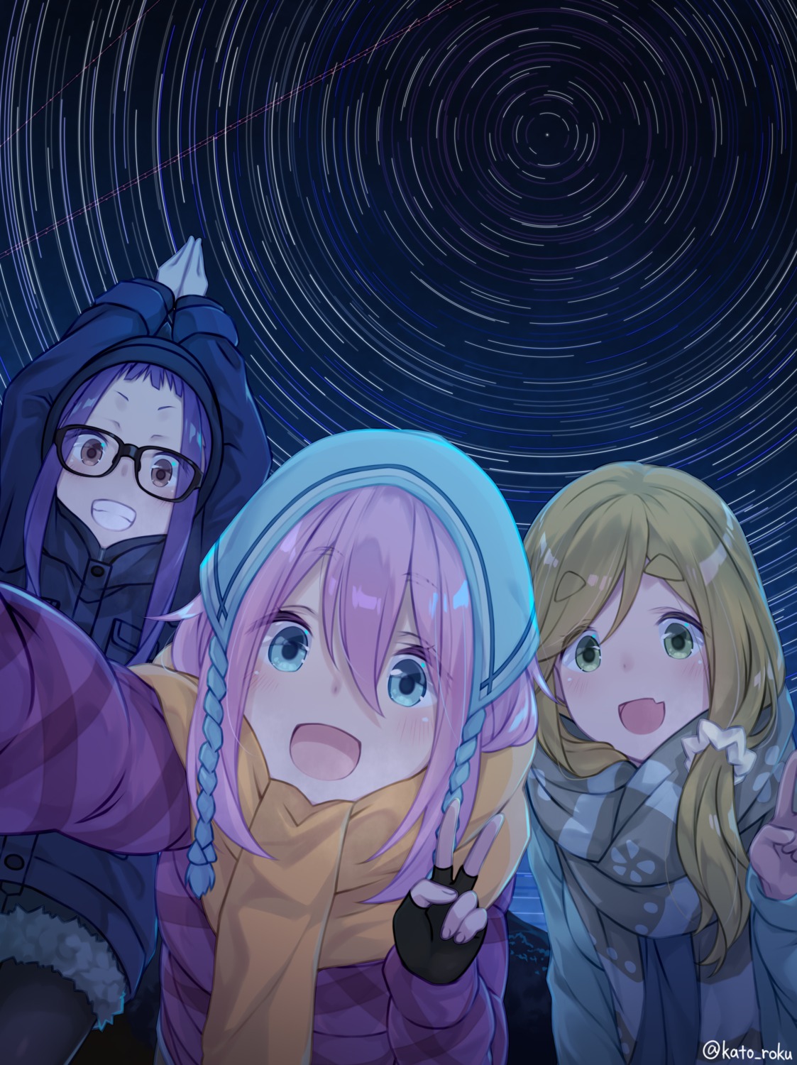 inuyama_aoi kagamihara_nadeshiko kato_roku megane oogaki_chiaki pantyhose yurucamp