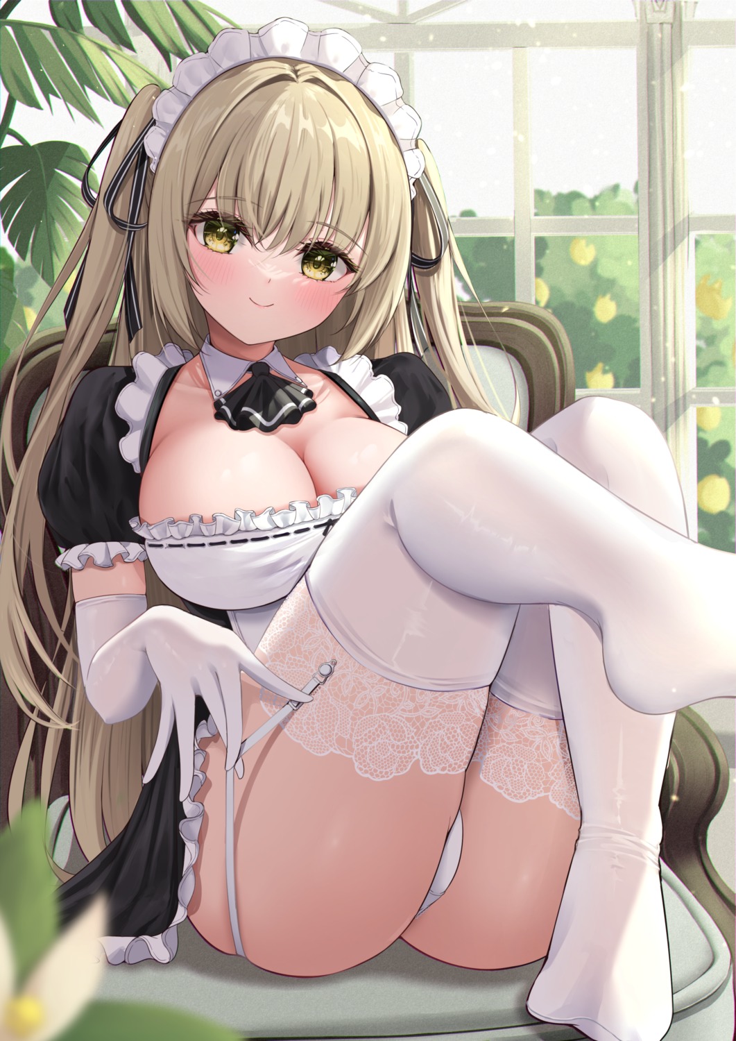 balut-man maid no_bra pantsu skirt_lift stockings thighhighs thong