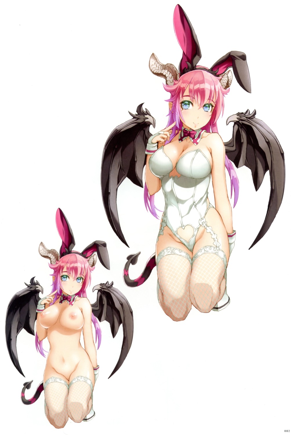 animal_ears asmodeus_(the_seven_deadly_sins) bunny_ears cleavage devil fishnets horns lingerie naked nipples niθ pointy_ears stockings tail the_seven_deadly_sins thighhighs wings