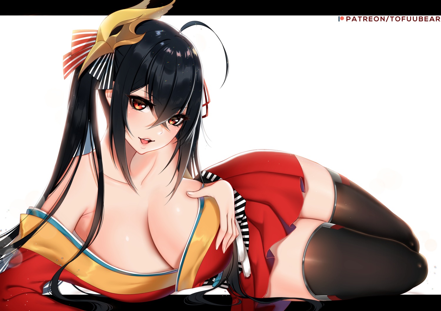 azur_lane japanese_clothes no_bra open_shirt taihou_(azur_lane) thighhighs tofuubear