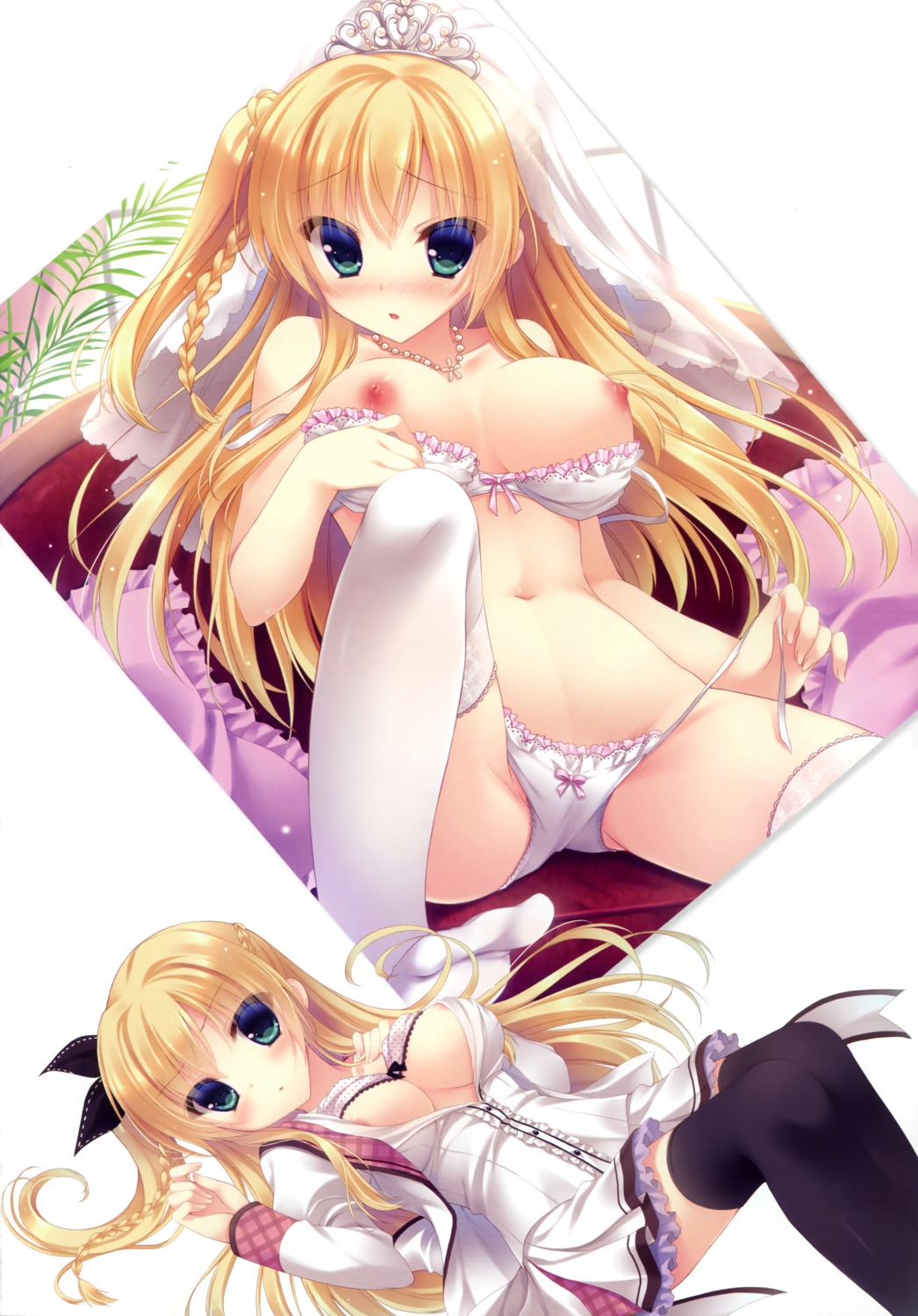 areola bra breasts nipples open_shirt pantsu seifuku string_panties thighhighs yukie