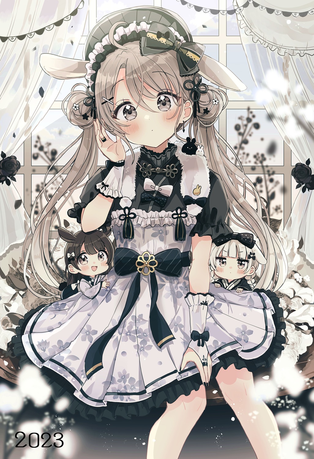 animal_ears bunny_ears chibi dress gothic_lolita lolita_fashion sakura_oriko wa_lolita