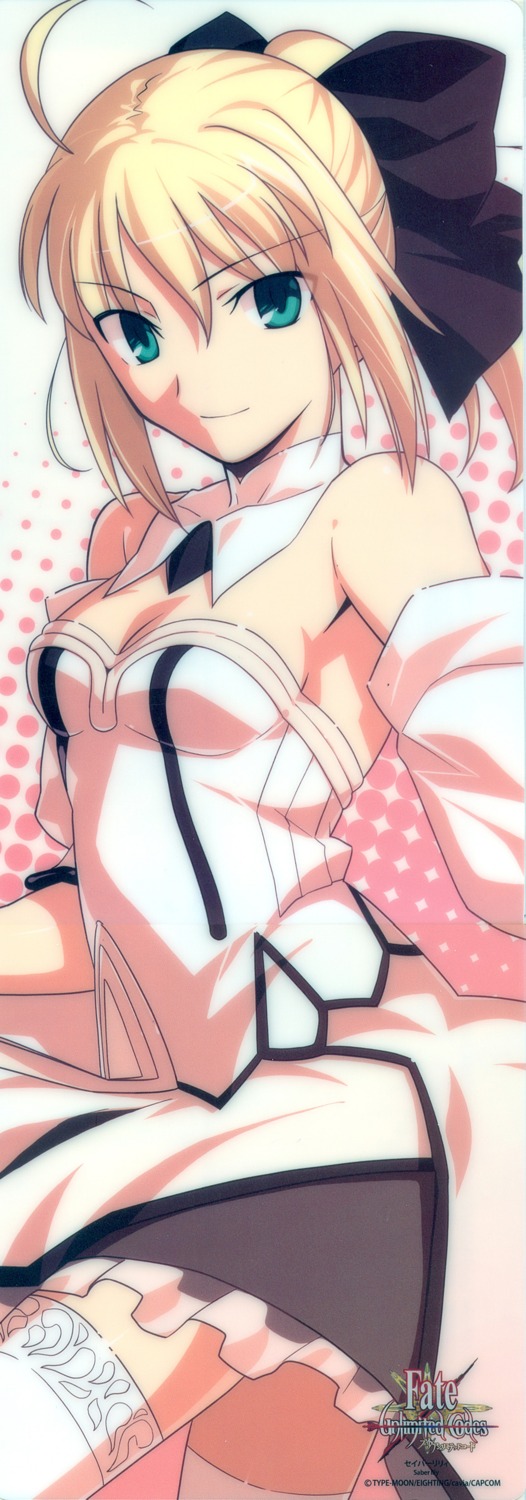 cleavage fate/stay_night fate/unlimited_codes saber saber_lily stick_poster takeuchi_takashi
