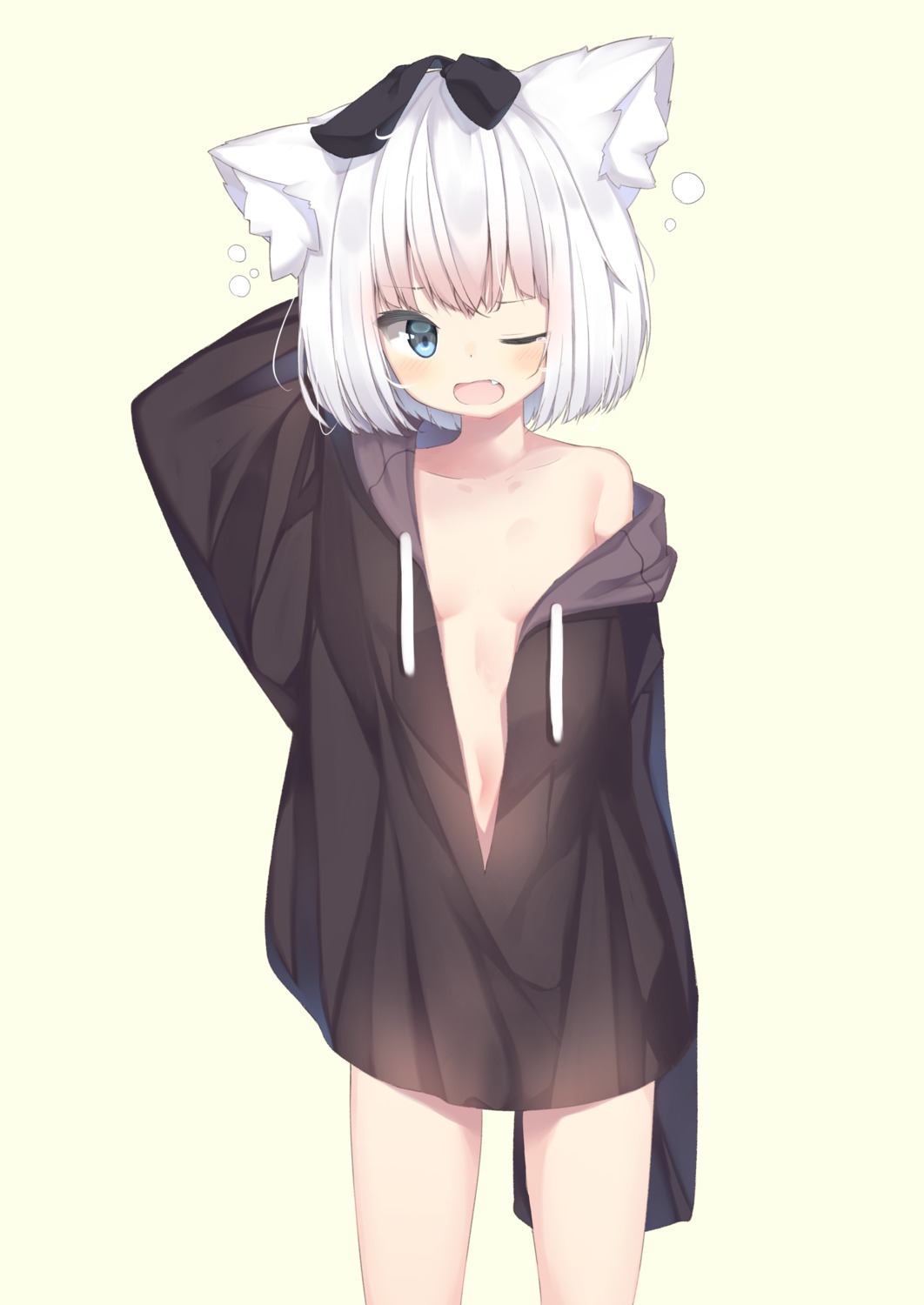 animal_ears loli memekko no_bra open_shirt