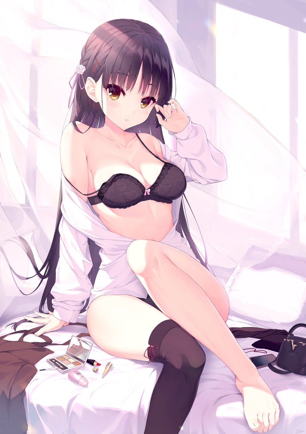 bra cafe_stella_to_shinigami_no_chou feet haku89 open_shirt pantsu shiki_natsume thighhighs