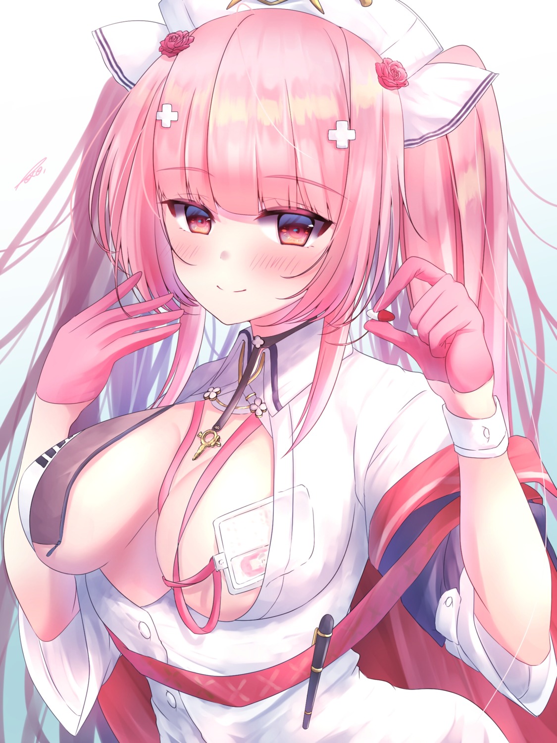 azur_lane no_bra nurse open_shirt perseus_(azur_lane) poco. see_through