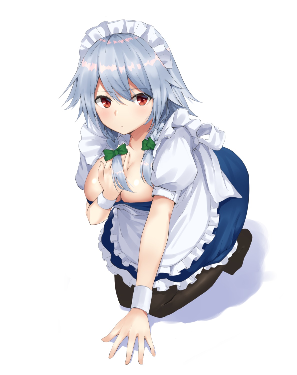 breast_hold izayoi_sakuya maid no_bra open_shirt suiroh touhou