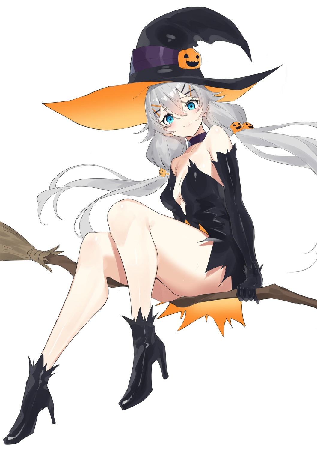 cleavage dress halloween heels no_bra witch yamanokami_eaka