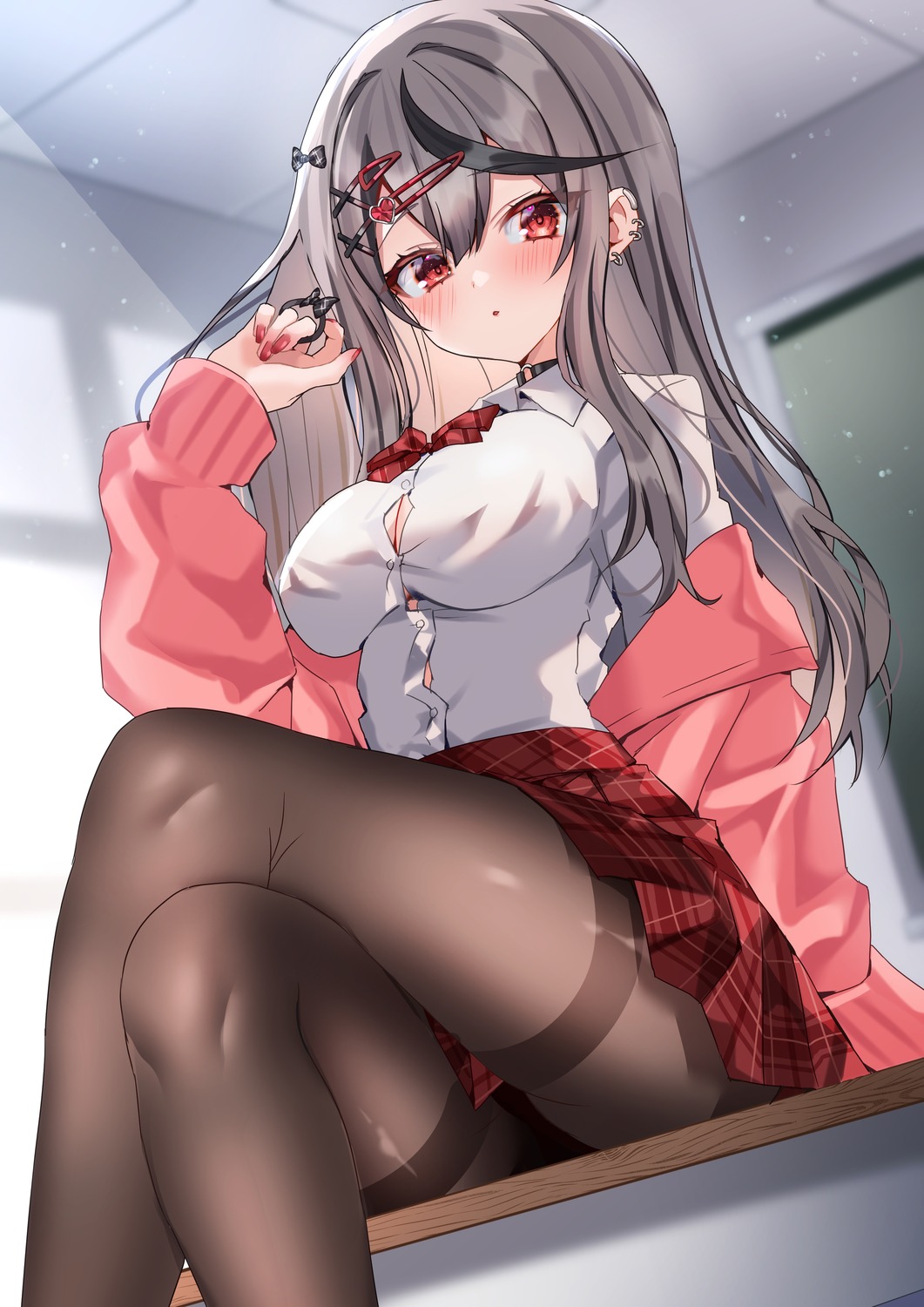 chierishu cleavage hololive pantyhose sakamata_chloe seifuku sweater