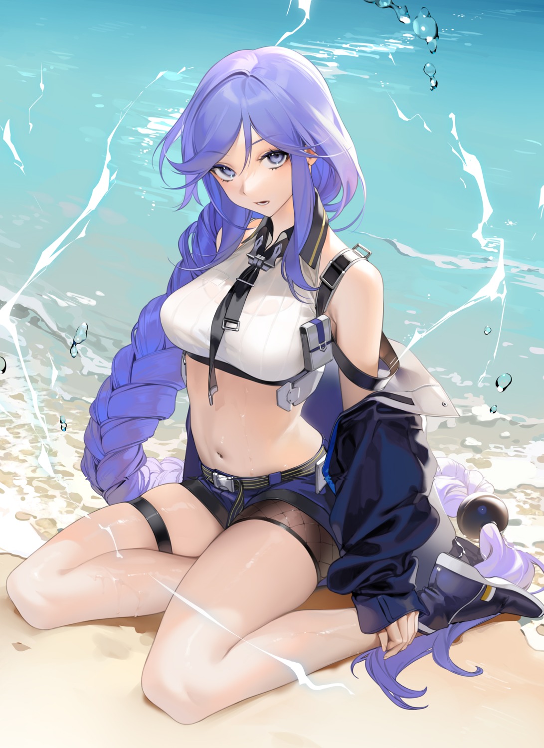 azur_lane biloxi_(azur_lane) fishnets garter ohisashiburi see_through wet