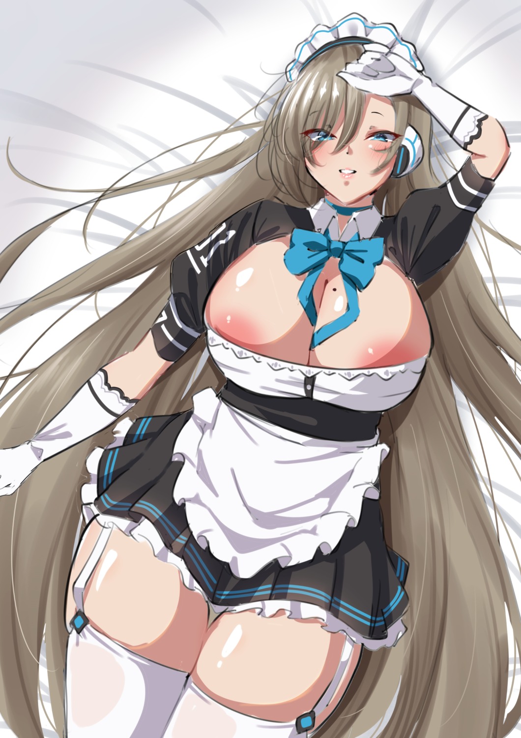 areola blue_archive ichinose_asuna maid nanohana_linestamp no_bra stockings thighhighs