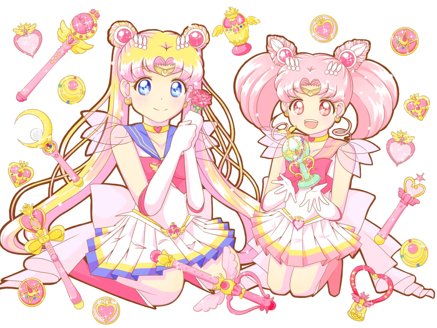bishoujo_senshi_sailor_moon chibiusa chiroru_(uarmm) see_through tsukino_usagi wallpaper weapon