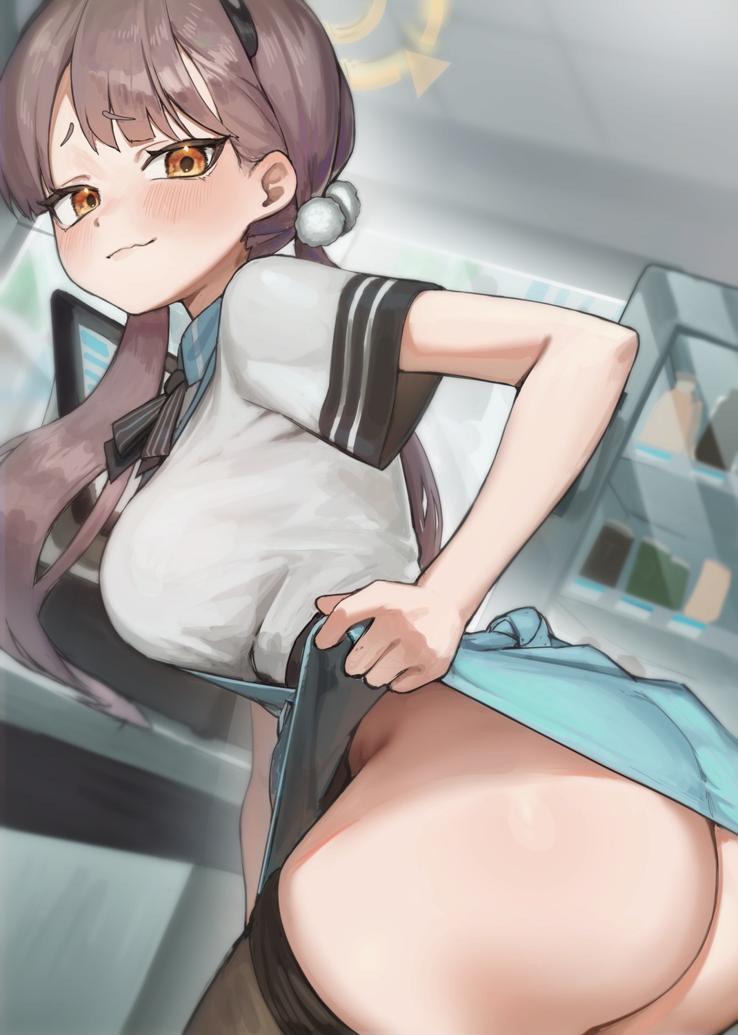 apopo ass blue_archive halo kazekura_moe pantyhose skirt_lift uniform