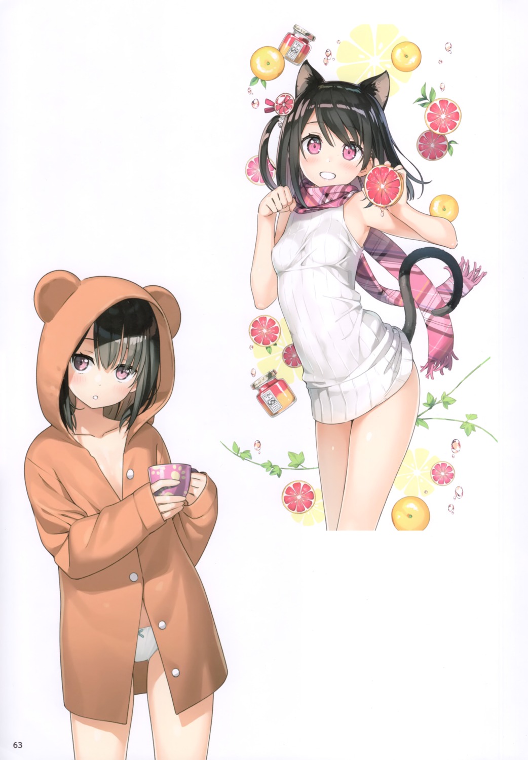 animal_ears dress kantoku nekomimi pantsu shizuku_(kantoku) sweater tail