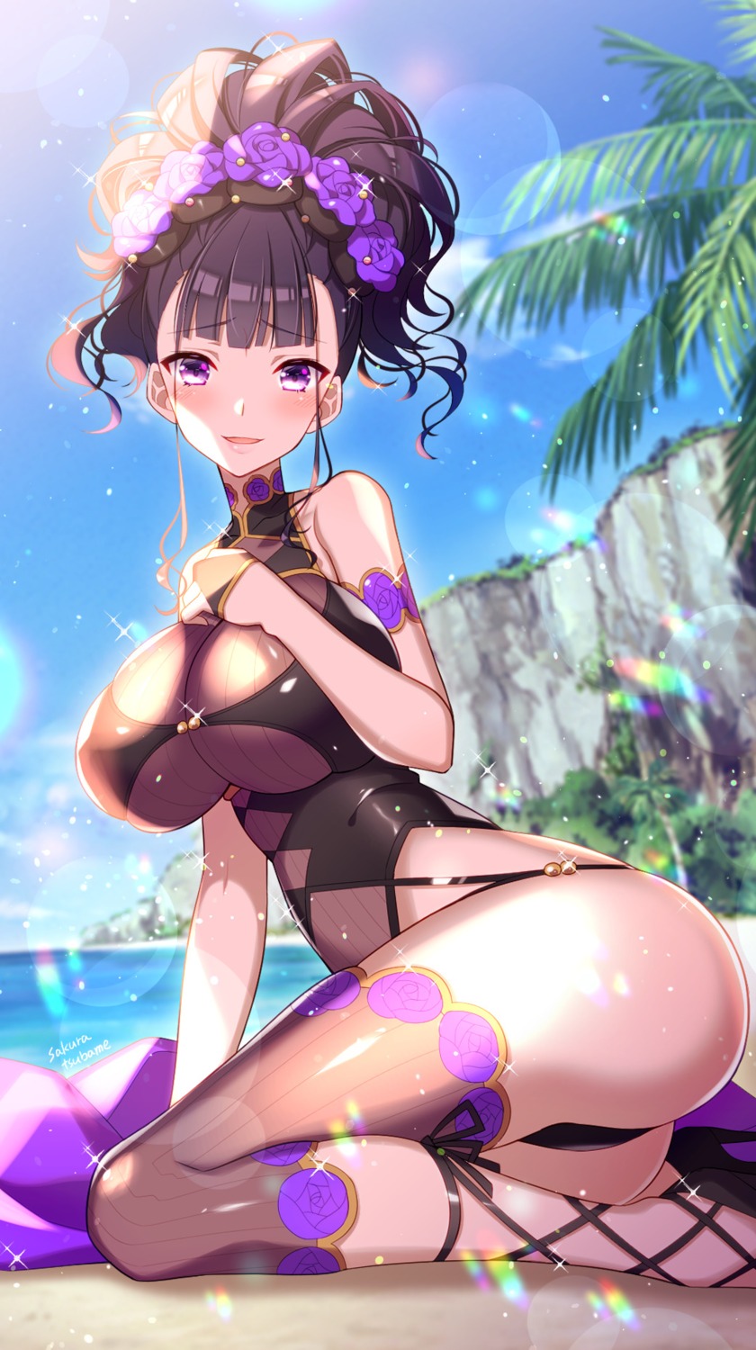 bikini fate/grand_order heels murasaki_shikibu_(fate) sakura_tsubame swimsuits thighhighs