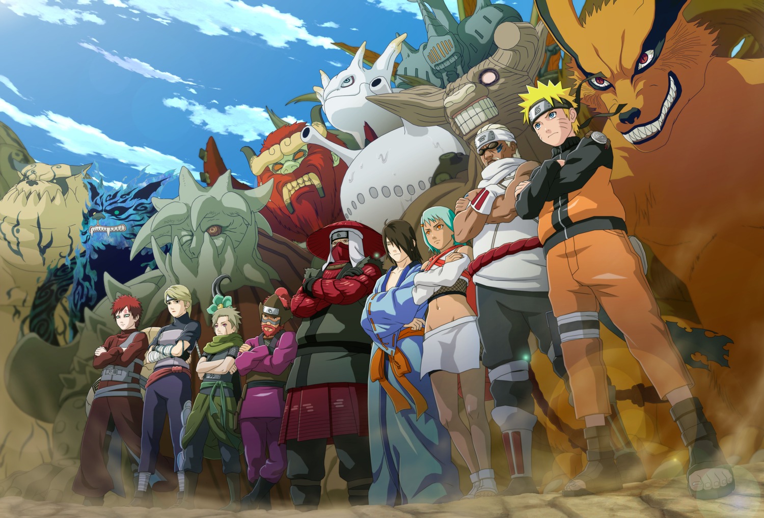 bandages fishnets gaara japanese_clothes killer_bee monster naruto naruto_shippuden ninja tattoo uzumaki_naruto