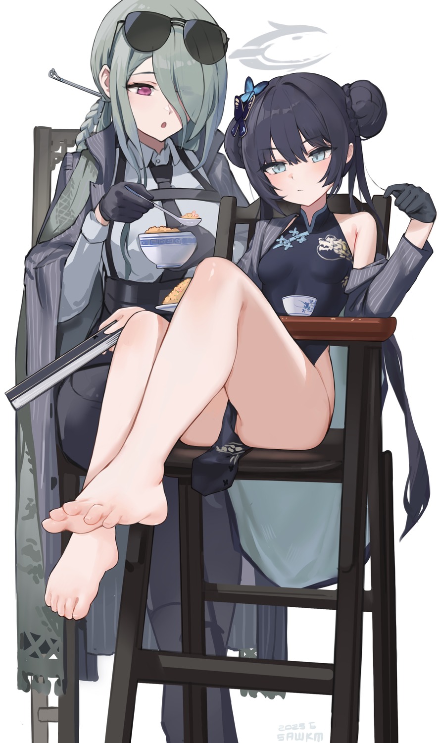 blue_archive chinadress feet halo konoe_mina loli megane ryuuge_kisaki sawkm uniform