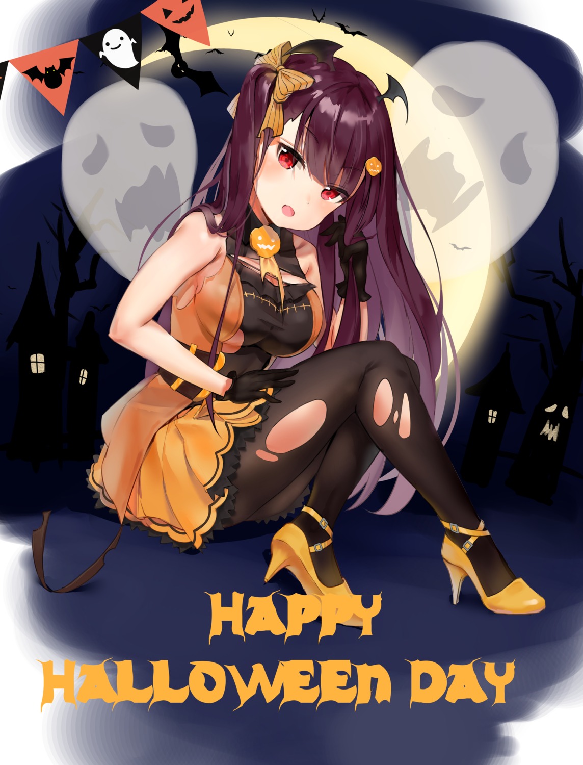 girls_frontline halloween heels kian pantyhose torn_clothes wa2000_(girls_frontline) wings