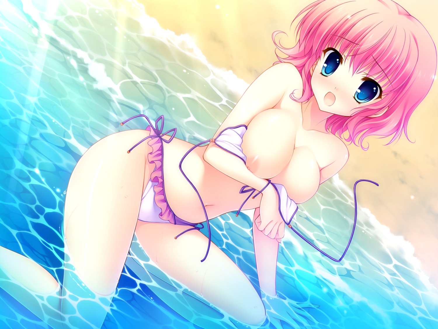 bikini breast_hold breasts digital_version game_cg himezono_risa mitha nanawind nipple_slip swimsuits wardrobe_malfunction yuyukana