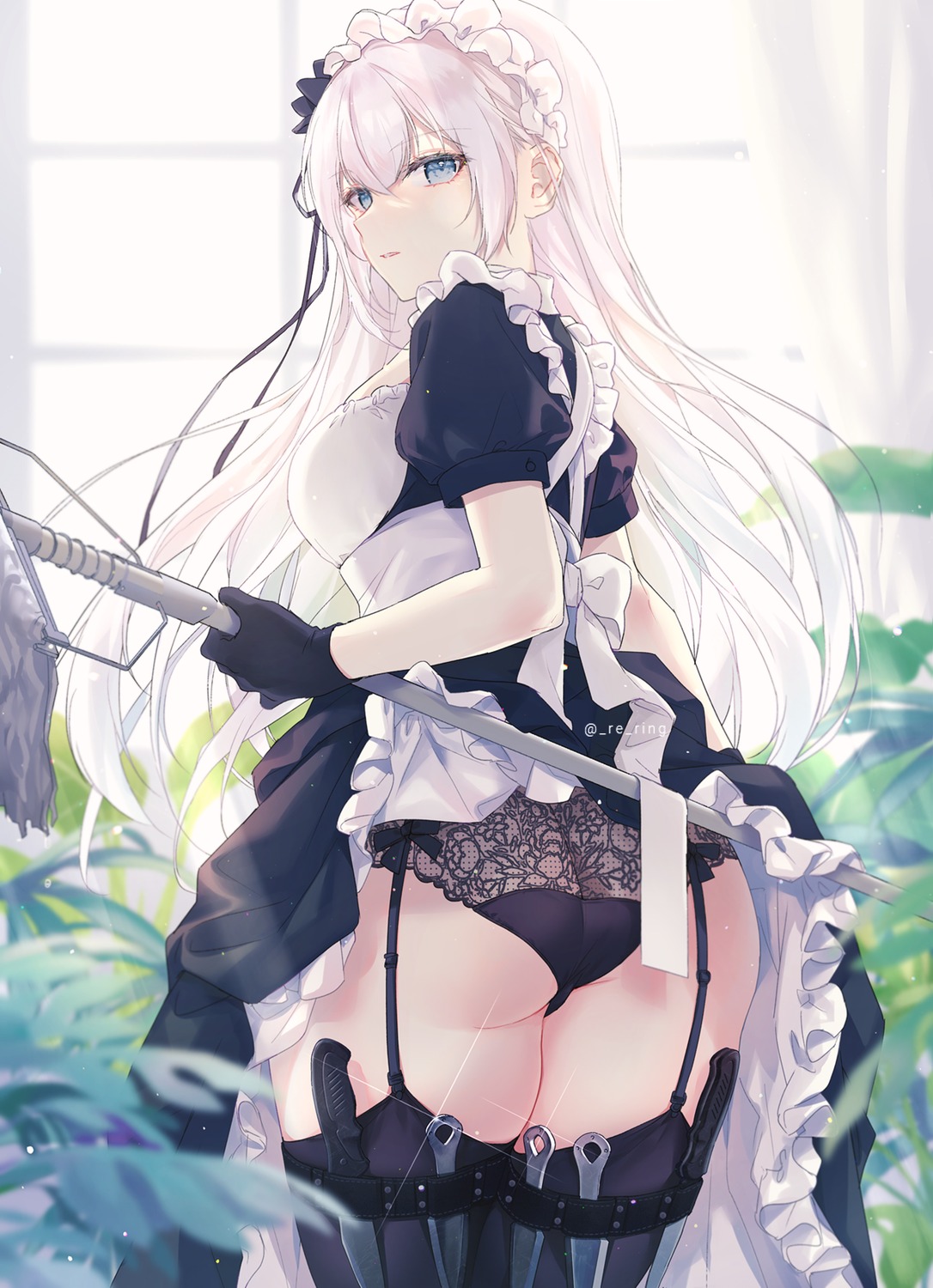 artist_revision ass maid pantsu silltare skirt_lift stockings thighhighs weapon