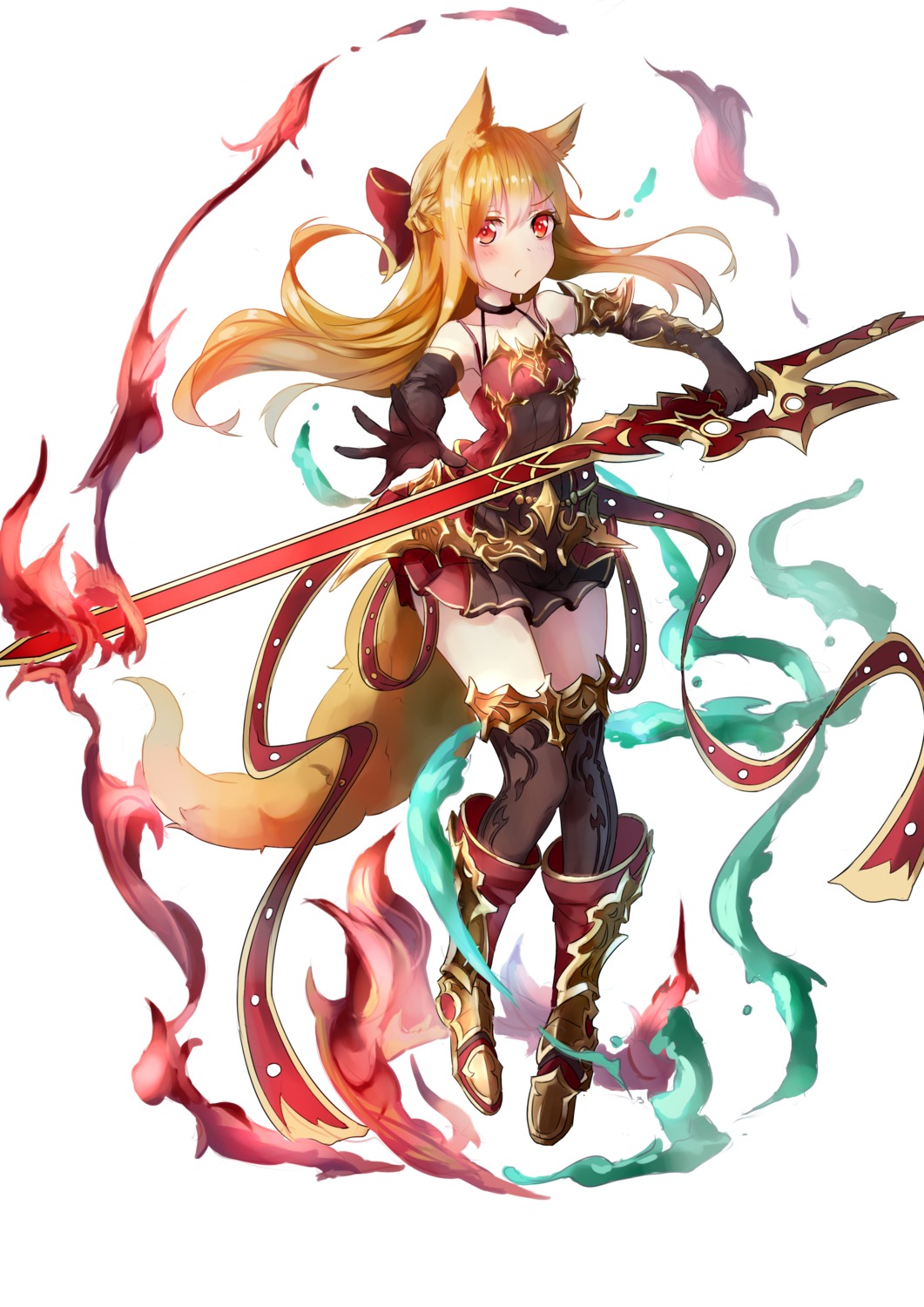 animal_ears armor dress mozhi sword tail thighhighs