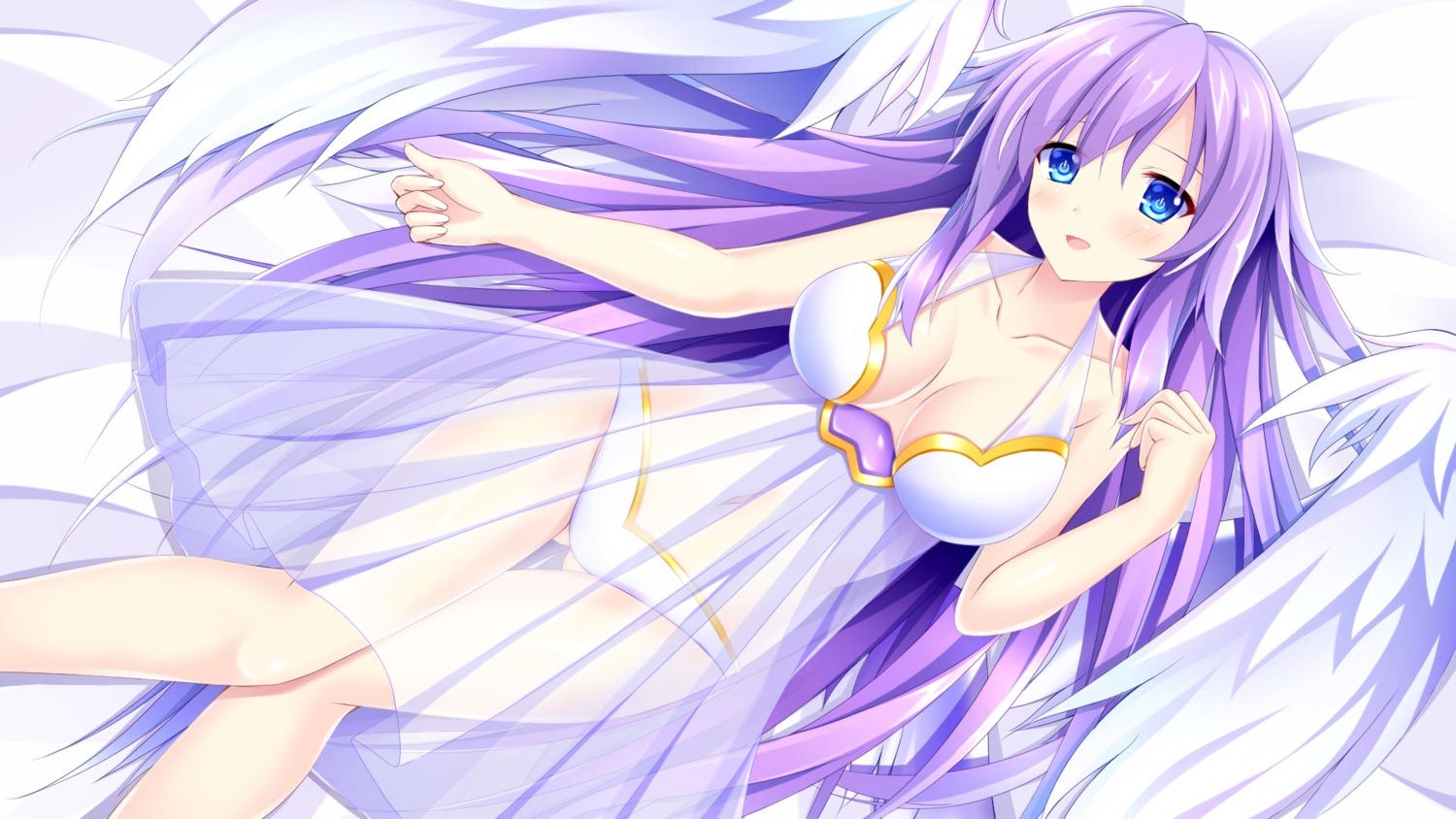 angel choujigen_game_neptune cleavage dress four_goddesses_online:_cyber_dimension_neptune kishimen pantsu purple_heart see_through wallpaper wings