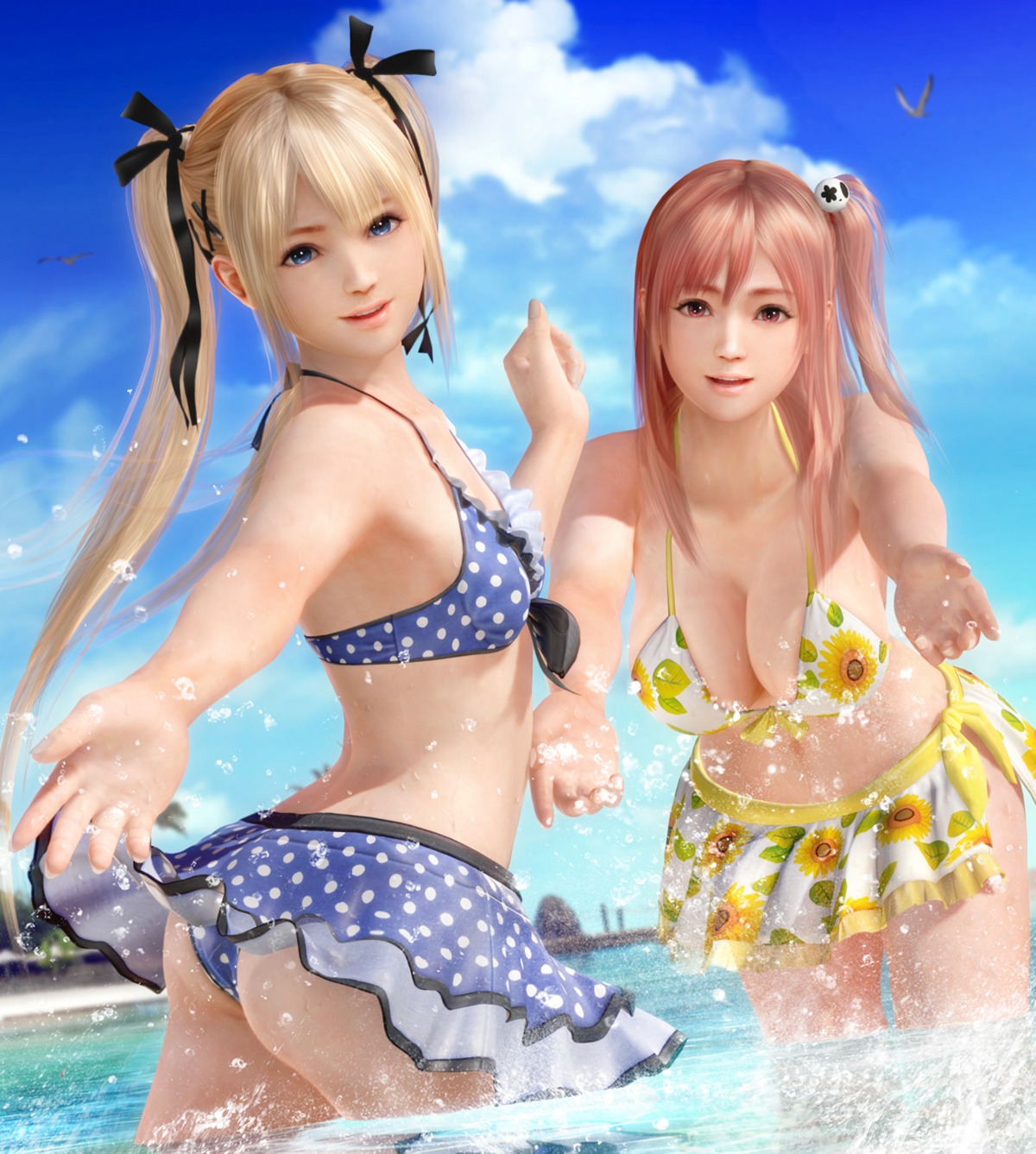 ass bikini cg cleavage dead_or_alive dead_or_alive_xtreme_3 honoka_(doa) koei_tecmo marie_rose swimsuits tan_lines wet