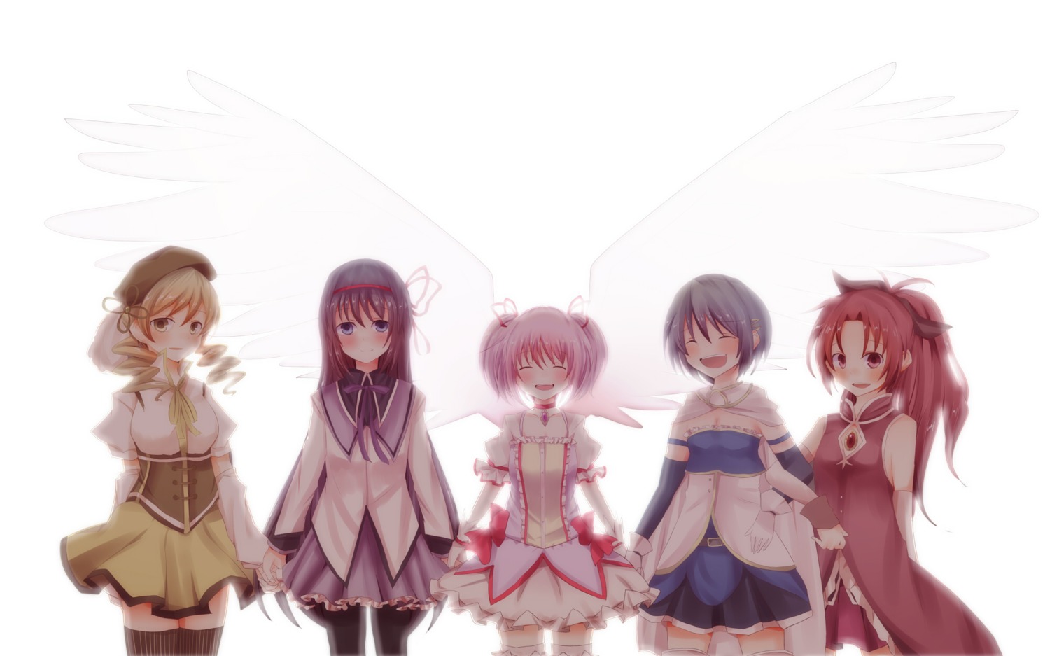 akemi_homura kaname_madoka miki_sayaka pantyhose pasutel puella_magi_madoka_magica sakura_kyouko tomoe_mami wings