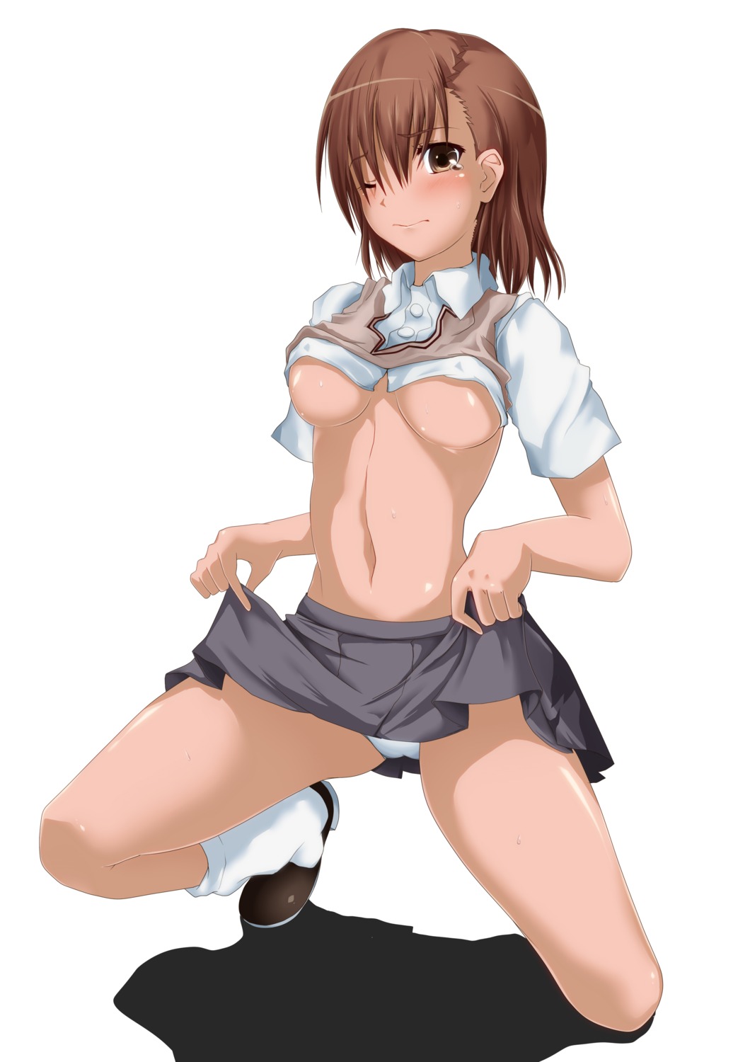 erect_nipples merusen@aki misaka_mikoto pantsu seifuku toaru_kagaku_no_railgun toaru_majutsu_no_index underboob