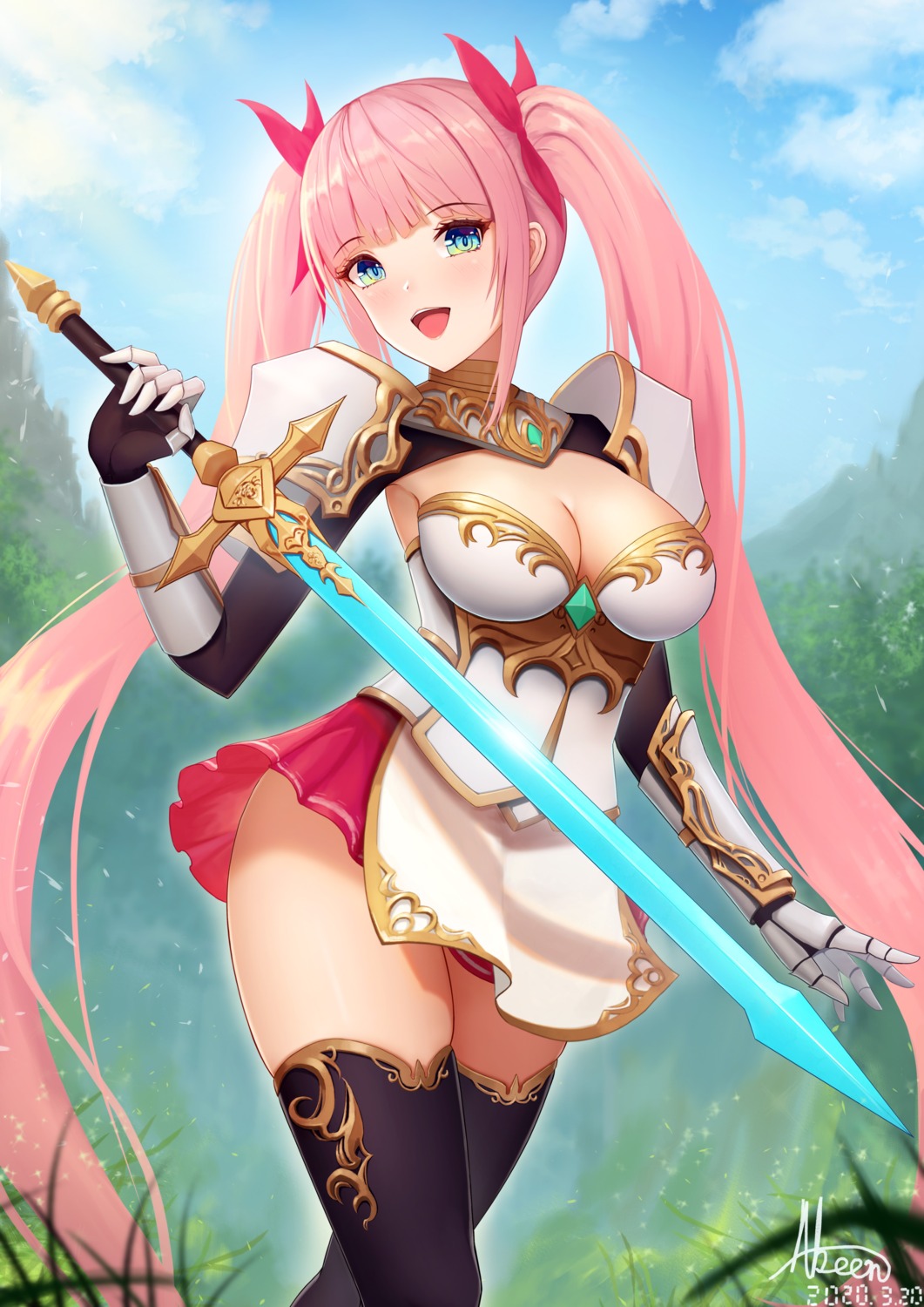abeen_jhong armor cleavage sword thighhighs
