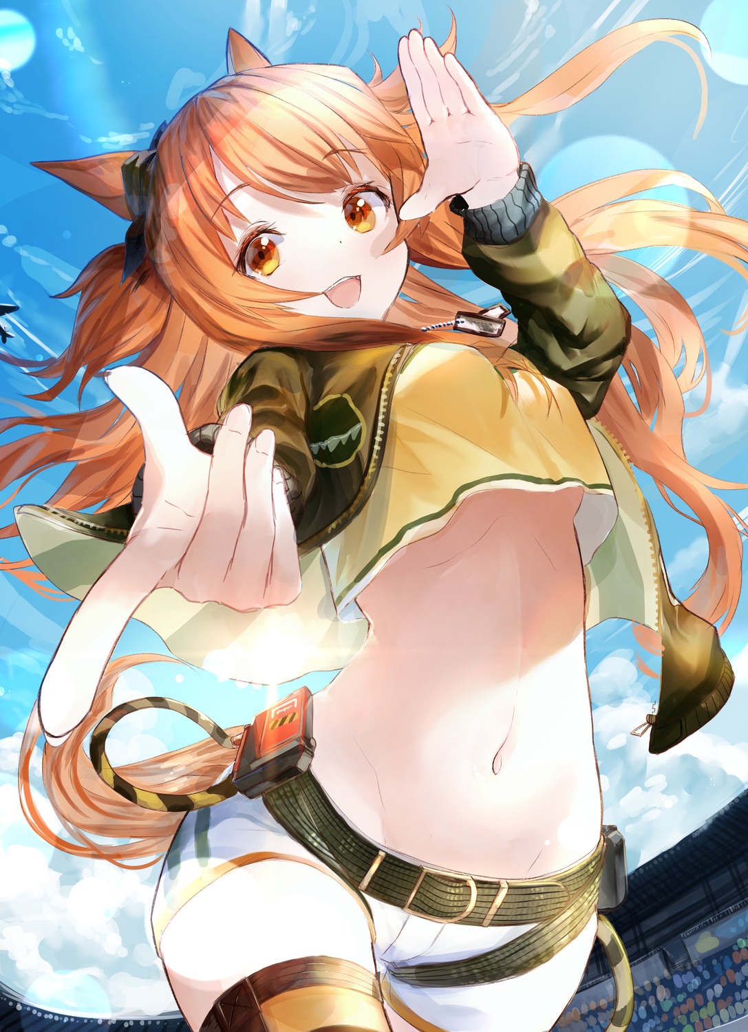 animal_ears mayano_top_gun_(umamusume) no_bra rei_(farta_litia) tail thighhighs uma_musume_pretty_derby underboob uniform