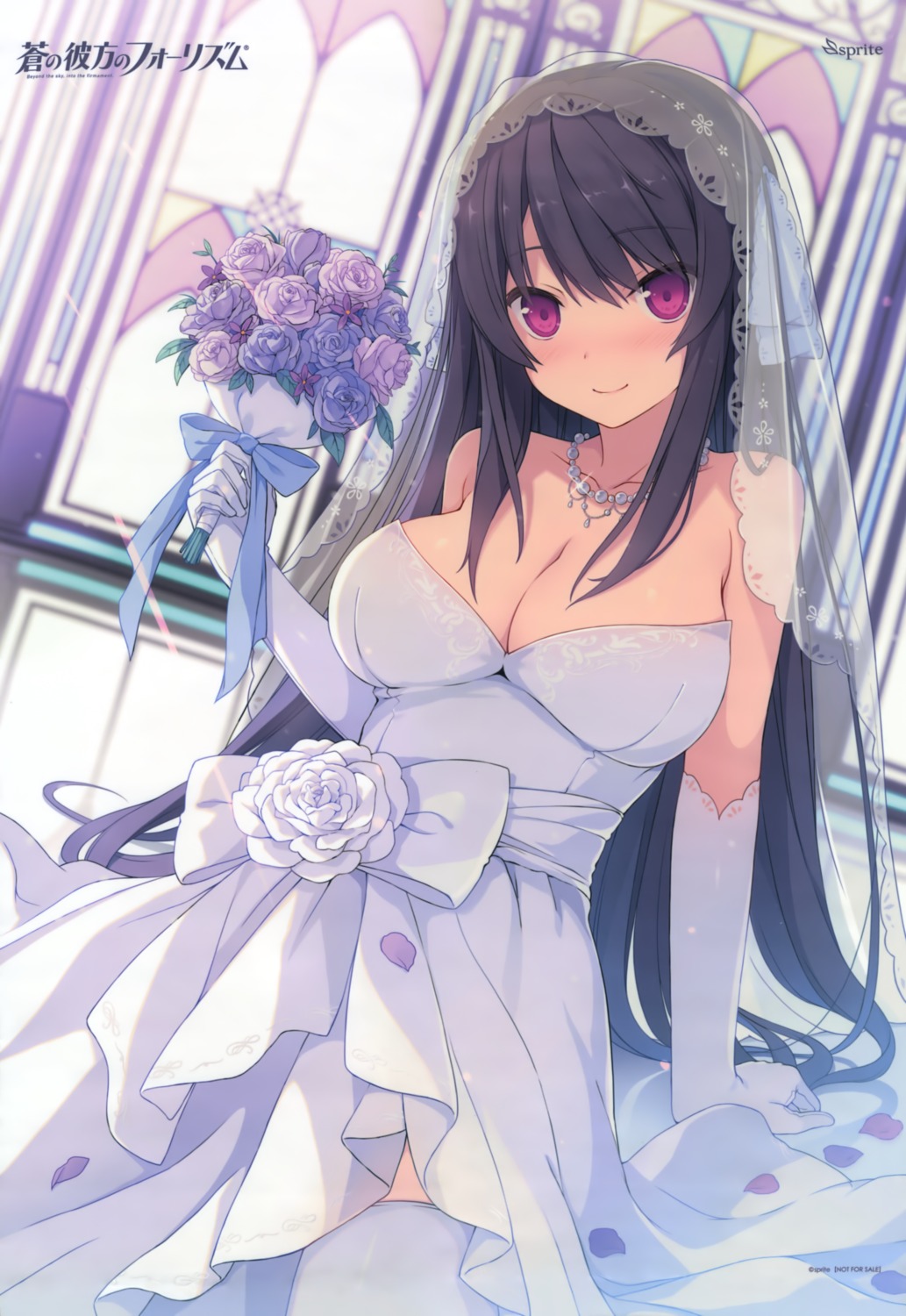 ao_no_kanata_no_four_rhythm cleavage dress no_bra sprite suzumori thighhighs tobisawa_misaki wedding_dress