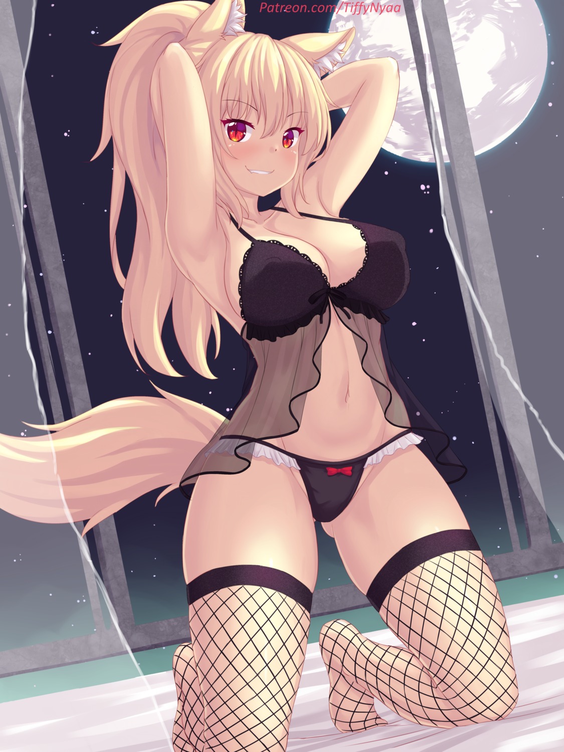 animal_ears bra cleavage erect_nipples fast-runner-2024 fishnets lingerie pantsu see_through thighhighs tiffy