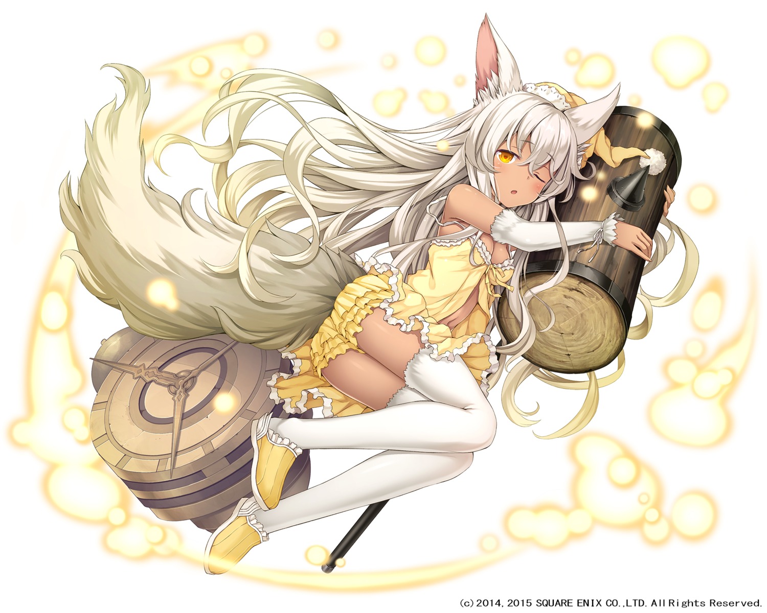 animal_ears cleavage lingerie namanie tail thighhighs weapon